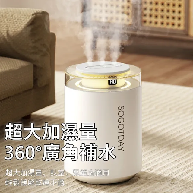 【Kyhome】3.5L大容量空氣加濕器 三孔噴霧 靜音保濕水氧機(智能定時/暖心小夜燈/冷氣房補水) 居家/辦公