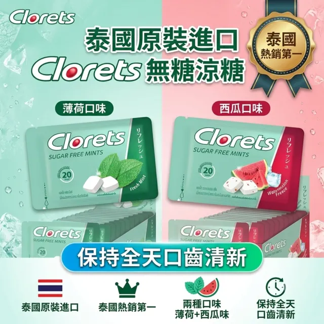 泰國Clorets 無糖薄荷涼糖 15.4g X 10入 薄荷味/西瓜味