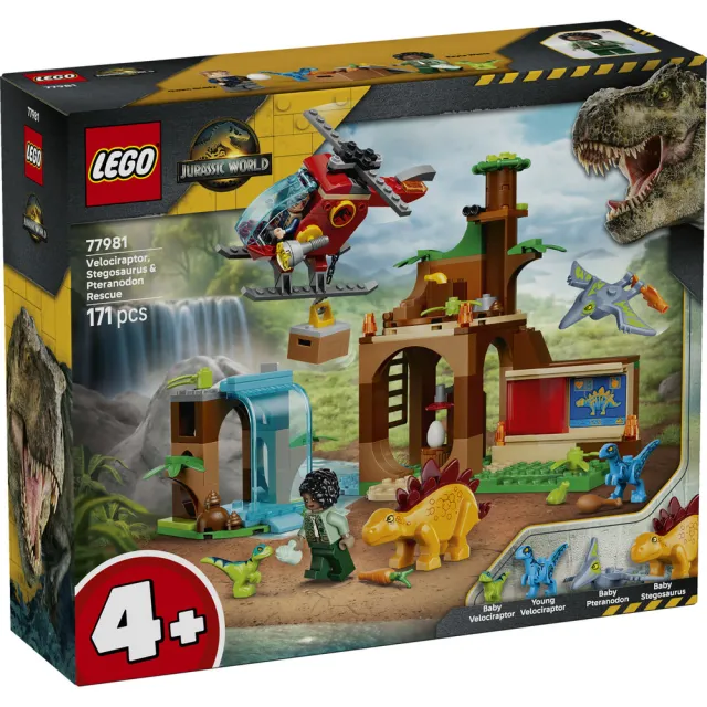 【LEGO 樂高】侏羅紀世界系列 77981 迅猛龍、劍龍和無齒翼龍救援(恐龍 創意遊戲 禮物 兒童玩具)