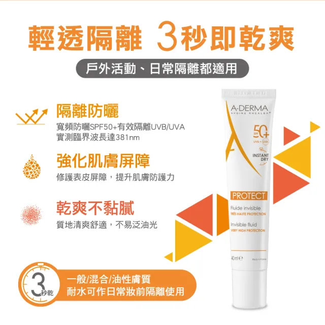 【A-DERMA 艾芙美】輕感隔離聯名組(超輕感隔離乳SPF50+ 40ml+三效潔膚慕斯150ml) (momo X KINGJUN美妝聯名)