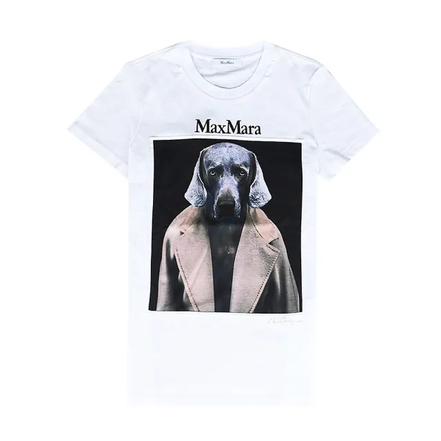 【MaxMara】MAX MARA威瑪獵犬印花短袖T恤(女/白)