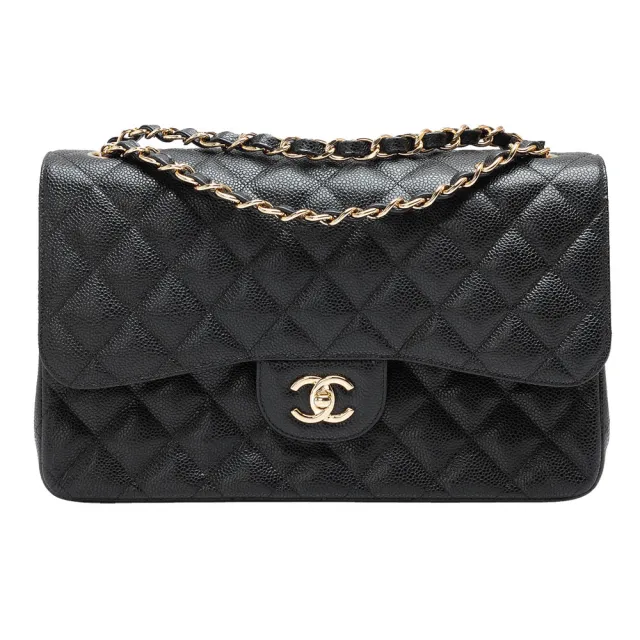 【CHANEL 香奈兒】經典JUMBO菱格粒紋牛皮金鍊COCO包(黑色)