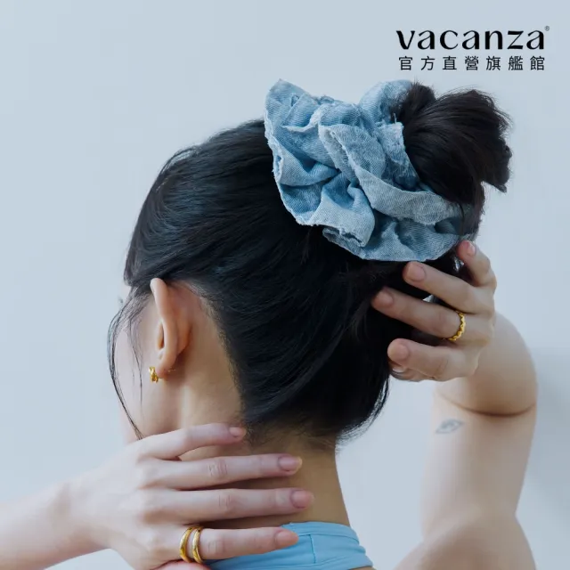 【vacanza】刷淡牛仔緹花 大腸圈 (髮飾 生日禮物)