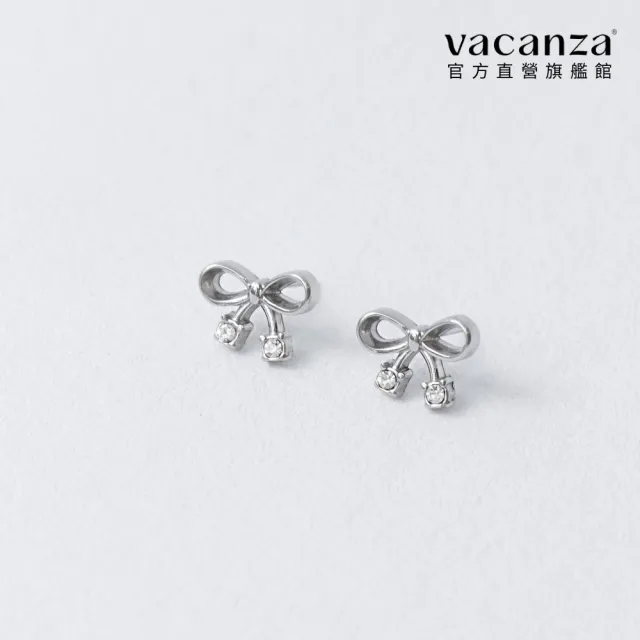【vacanza】316L醫療鋼|雙鑽蝴蝶結 純鋼飾品 純鋼耳環 (抗過敏 生日禮物)