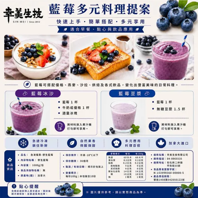 【幸美生技】加拿大進口冷凍野生藍莓1kgx6包(無農藥殘留 重金屬 檢驗合格)