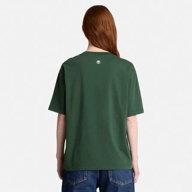 【Timberland】女款灰綠色寬版短袖T恤(0YH5G398)