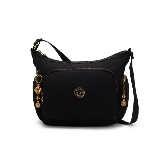 【KIPLING】『牛角包』墨黑金輕巧多袋實用側背包-GABB S