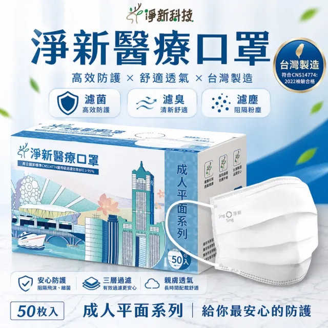 【淨新】台灣製造☆6盒組-成人平面醫療口罩(50入*6盒)