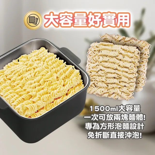 SIMEI 可微波304不鏽鋼方形泡麵碗 附餐具組(SGS檢驗/微波檢驗/大容量/瀝湯/乾麵碗/便當盒)
