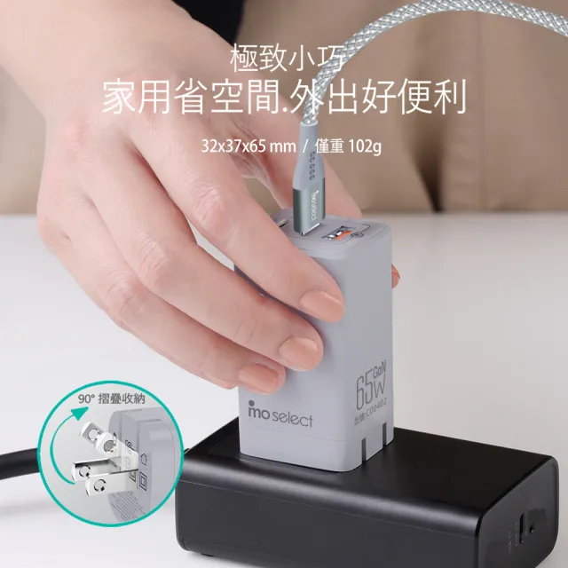 【mo select】65W GaN 充電器/充電頭＋100W C to C 手機充電線/快充線(mo選/支援iPhone17/16/三星/平板)