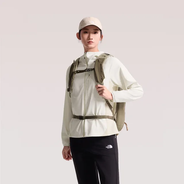 【The North Face】北面女款米色FLASHDRY速乾防曬可打包連帽外套｜8HRBJN5