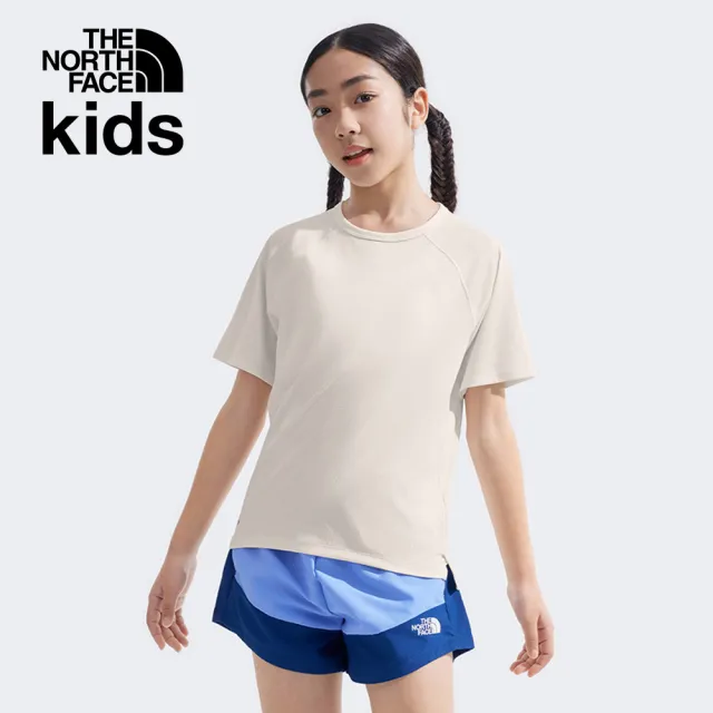 【The North Face】北面兒童米白色UPF防曬短袖T恤|8BMXQLI(抗UV)