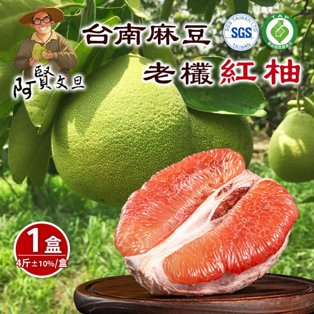 【阿賢文旦】台南麻豆老欉紅柚4斤x1盒(2-4顆/盒_果園直送_中秋禮盒_柚子_紅文旦)
