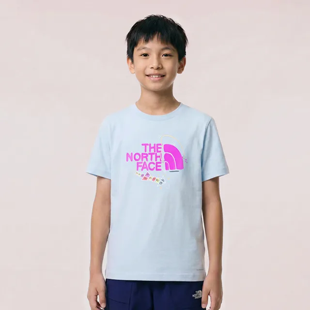 【The North Face】北面兒童藍色FLASHDRY速乾圖案印花短袖T恤|8H01BPO