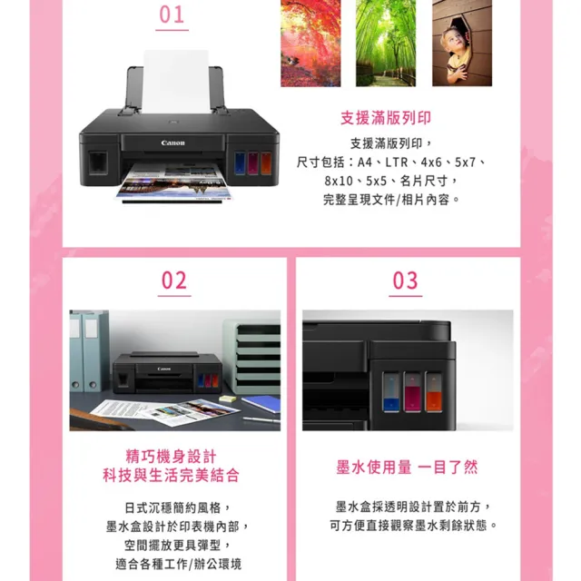 【Canon】官方直營 搭1組1黑3彩墨水★PIXMA G1010單功能連續供墨印表機(列印/滿版列印A4/耗材GI-790 四色)