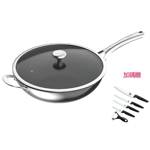 【CorelleBrands 康寧餐具】DuraNano晶奈無塗層不沾不鏽鋼深炒鍋32cm