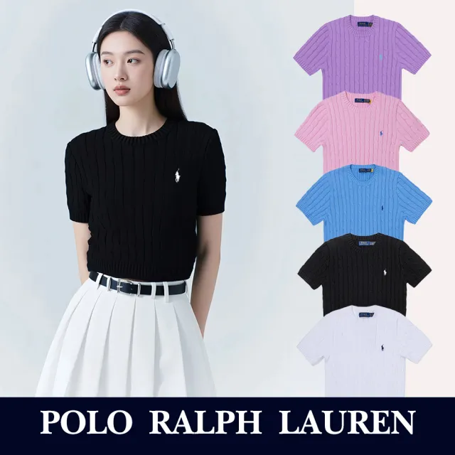 【RALPH LAUREN】RL POLO 圓領經典刺繡小馬麻花針織毛衣-女-多色選 上衣(短袖款/平輸品)