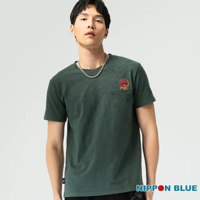 【BLUE WAY】男裝 金標百福燈籠火狐 短袖 上衣-日本藍