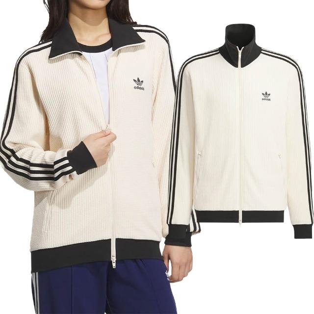 【adidas 愛迪達】Waffle Bbtt 男款 女款 米白色 修身 立領 雙向拉鍊 運動 外套 JW0109