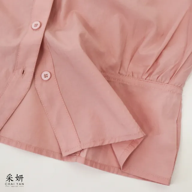 【CHAI YAN 采妍】拼接泡袖短袖襯衫(春夏女裝/中大尺碼/專櫃/寬鬆/透氣)