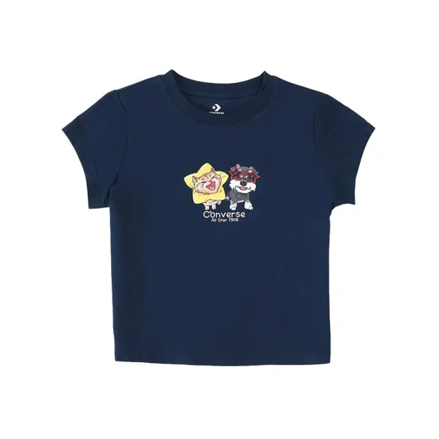 【CONVERSE】Pets Graphic Baby Fit Tee 女款 深藍色 休閒 上衣 短袖 WCJ771-695