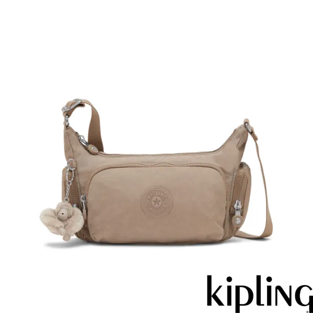 【KIPLING】『牛角包』淺棕褐色輕巧多袋側背包-GABBETTE S