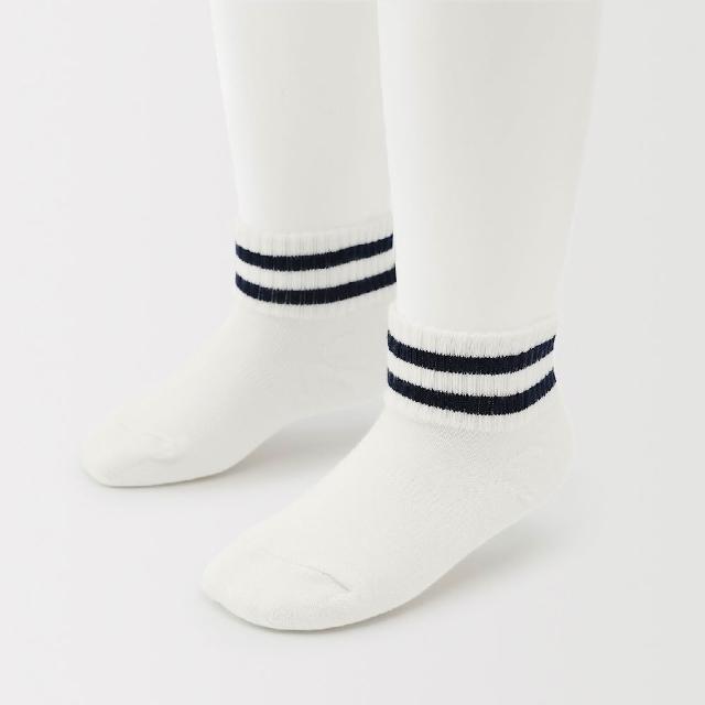 【MUJI 無印良品】兒童直角短襪三雙組15-19cm/19-24cm(綠紋樣/煙燻藍紋樣)