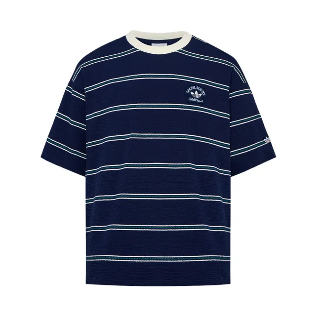 【adidas 愛迪達】Resort S Tee M 男款 藍色 三葉草 條紋 華夫格 T恤 運動 休閒 短袖 KW8248