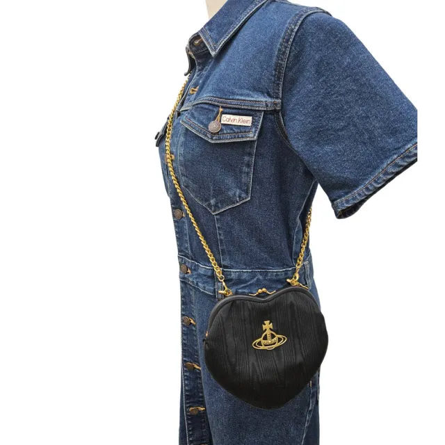 【Vivienne Westwood】薇薇安VW刺繡愛心土星愛心造型手斜背兩用鍊包 送禮原廠紙袋限量款式