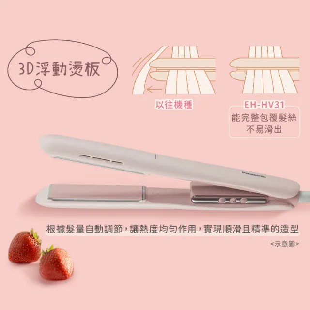 【Panasonic 國際牌】負離子直捲兩用造型器-草莓奶霜(EH-HV31-P)