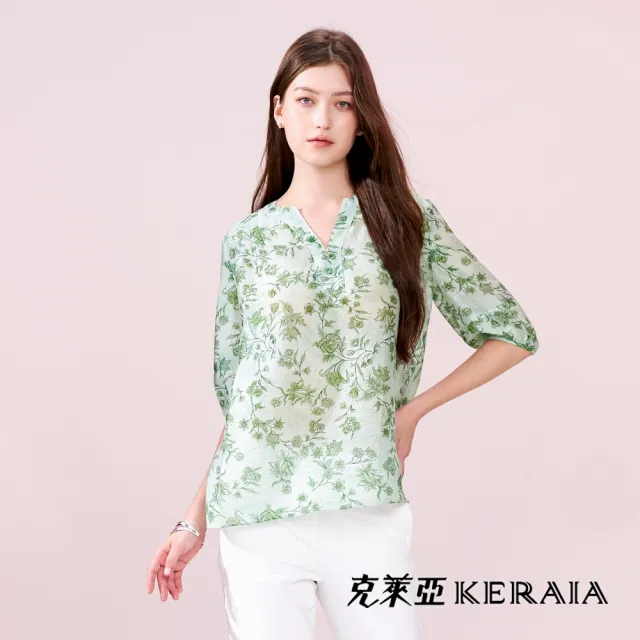 【KERAIA 克萊亞】花語翩然優雅印花雪紡/天絲麻上衣(多款)