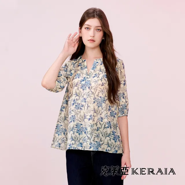 【KERAIA 克萊亞】花語翩然優雅印花雪紡/天絲麻上衣(多款)