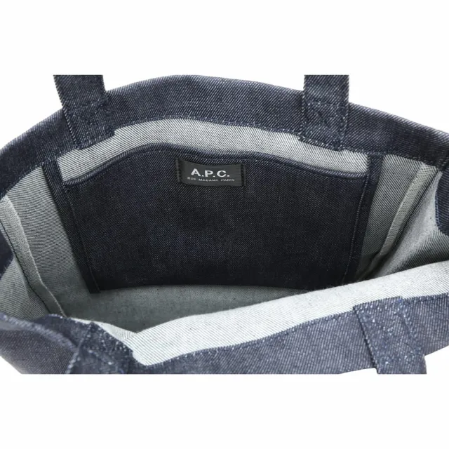 【A.P.C.】Laure 反向字母印花日本丹寧布手提 肩背托特包(藍色 法國精品)