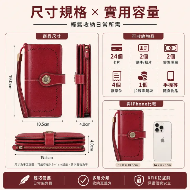 【希賽德】真皮拉鍊長夾 附禮盒 牛皮手拿包 拉鏈長夾 皮夾 長夾錢包 女長夾 皮夾女長夾 女用 大容量長皮夾