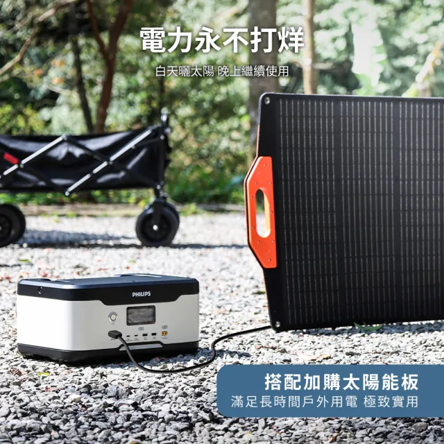 【Philips 飛利浦】160W太陽能板超值組-300W儲能可攜式充電站 DLP8091 (BMS智慧自檢測/採用磷酸鐵鋰電池)