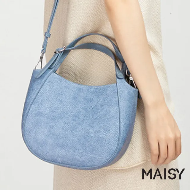 【MAISY】質感渲染繽紛質感銀釦子母包 斜跨包 手提包(霧霾藍 / 英倫紫)