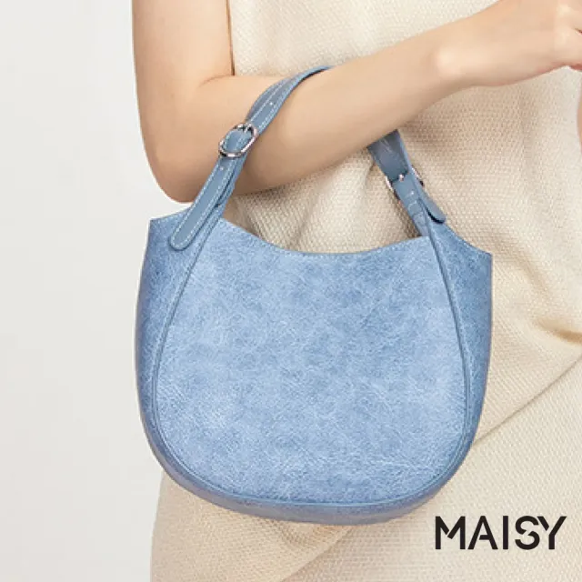 【MAISY】質感渲染繽紛質感銀釦子母包 斜跨包 手提包(霧霾藍 / 英倫紫)