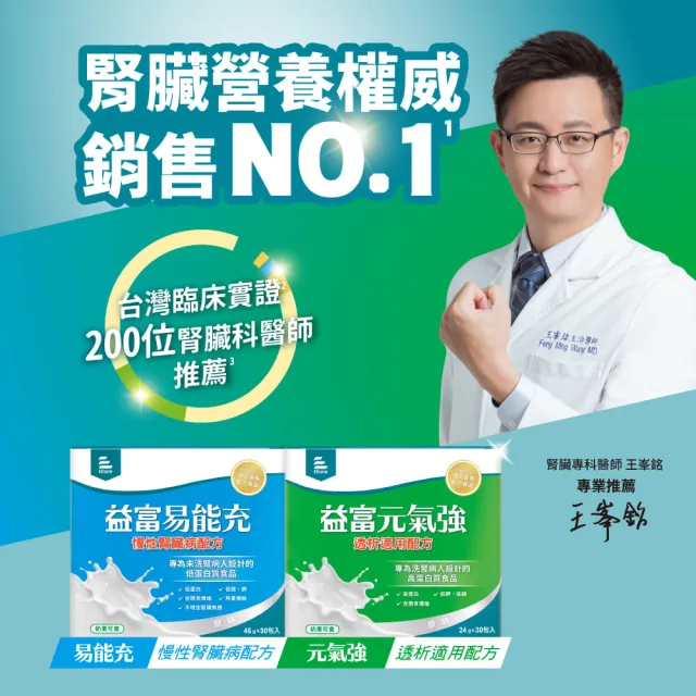 【益富】元氣強洗腎適用配方 方便包 24g*(30入+3入)*8盒(分離黃豆蛋白 洗腎患者適用)