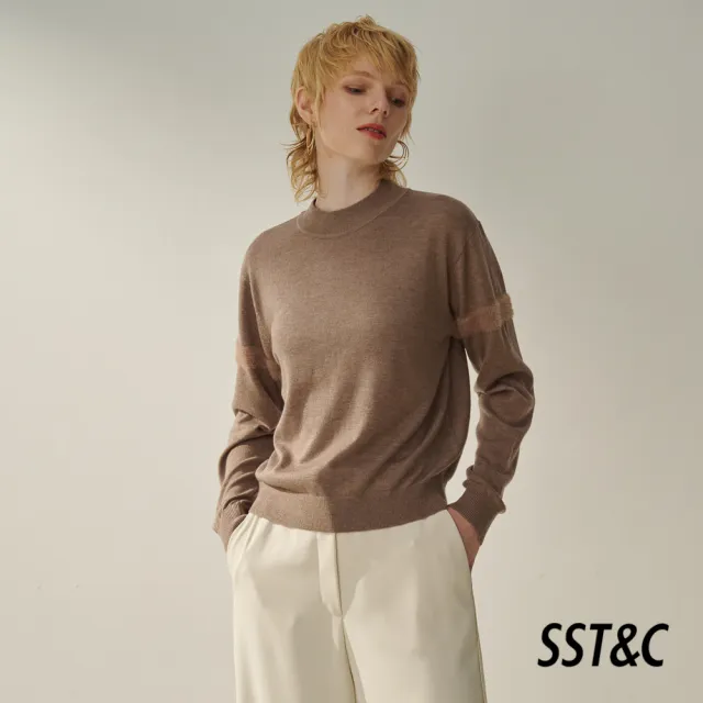 【SST&C】女裝 駝色微高領拼接毛絨袖針織衫8662310005(換季55折)
