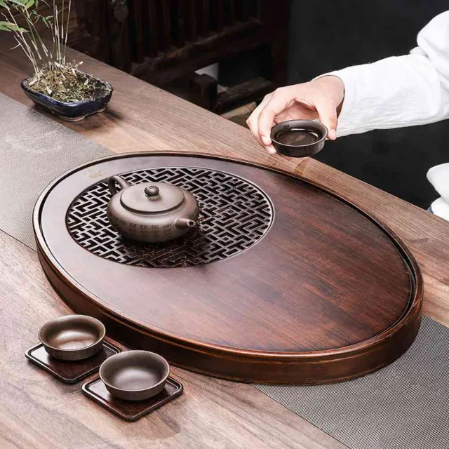 家用小型竹製實木茶盤 圓形瀝水儲水茶海 辦公室功夫茶具專用簡約承盤會客泡茶乾泡器具