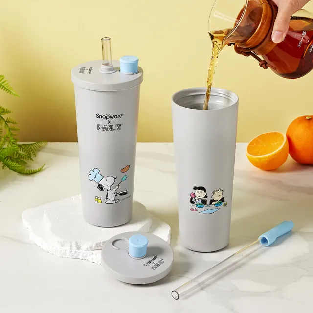 【CorelleBrands 康寧餐具】Snoopy鋅light輕瓷保溫保冰跳跳吸管杯850ml(兩款任選-海灘假期/陽光早午餐)
