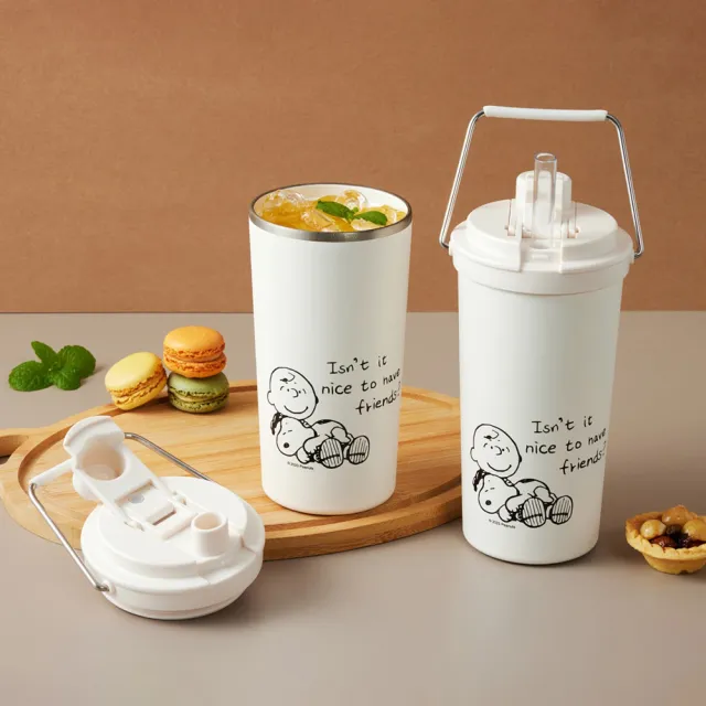 【CorelleBrands 康寧餐具】SNOOPY鋅動輕瓷大容量不鏽鋼手提保溫杯800ml