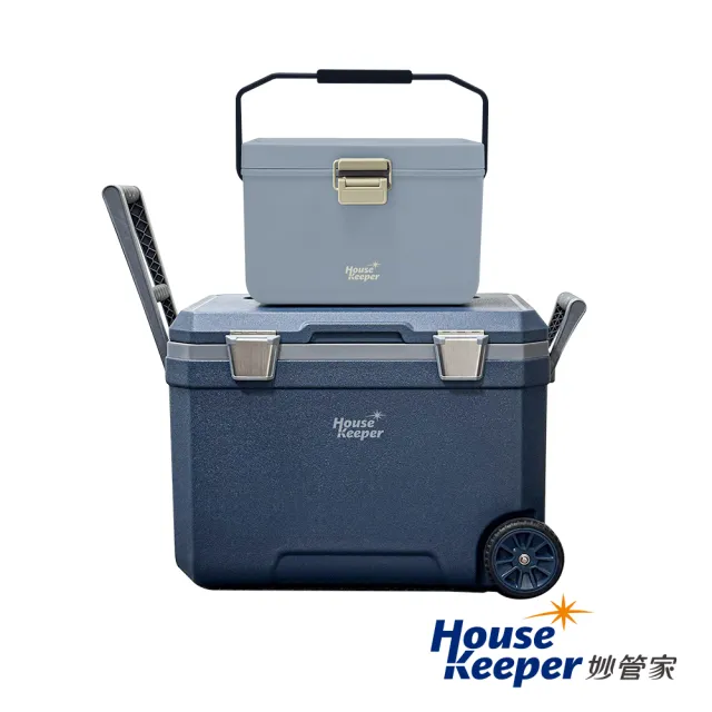 【妙管家】46L+12L拖輪冰桶組 HKI-4612DBU(可堆疊收納 拉桿冰桶 保冰桶 保冷 保溫 戶外露營保鮮箱 釣魚箱)