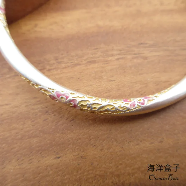 【海洋盒子】28g。花影流金-古法S999純銀手工雕花手鐲手環.附贈禮盒