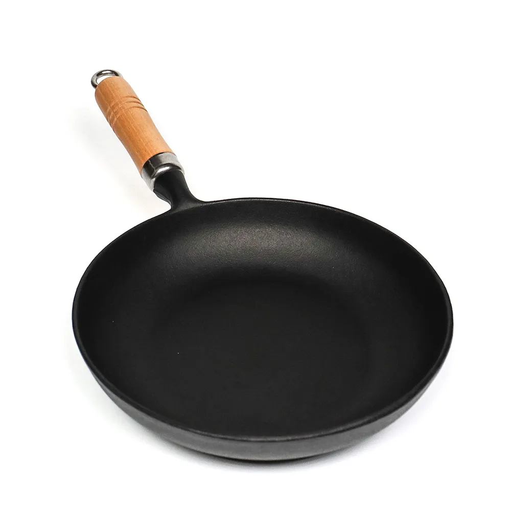 【南部鐵器】福介商店 日本鑄鐵鍋 岩鑄 歐姆蛋木柄平底鍋 21cm IH爐可用鍋 平底鍋 炒鍋 煎鍋