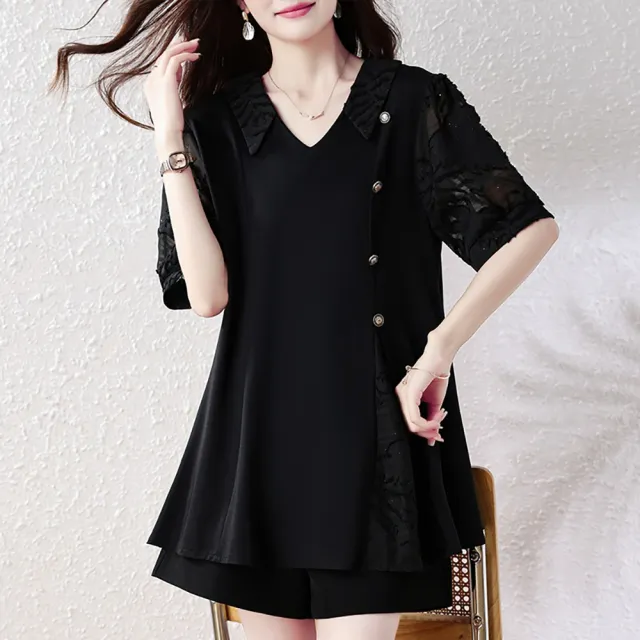 【麗質達人】3352黑色網布拼接上衣-LY (L-5XL)