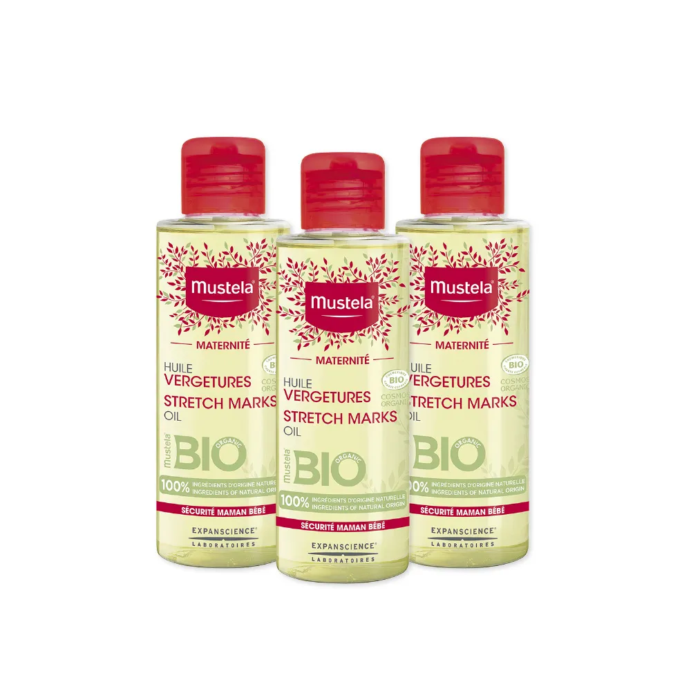 【Mustela 慕之恬廊】慕之孕 孕膚油 105mlX3入(孕婦按摩油 無香 有機 歐盟ECOCERT+法國BIO認證)