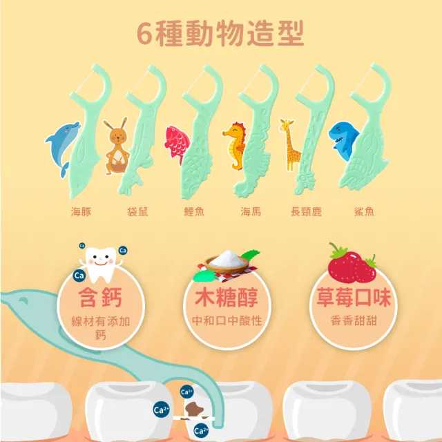 【Lab52 齒妍堂】兒童牙線棒36支/盒(含鈣牙線棒/動物造型/安全牙線棒/兒童牙線/呵護牙齦/深入齒縫)
