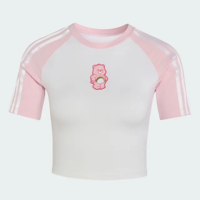 【adidas 愛迪達】Cb Tee 女 T恤 運動上衣 休閒短袖 白 粉紅袖 亞版 短版(KR9628)