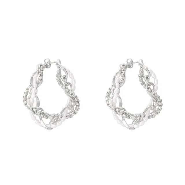 【Olivia Yao Jewellery】Mesh 銀色編織鎖鍊珍珠耳環